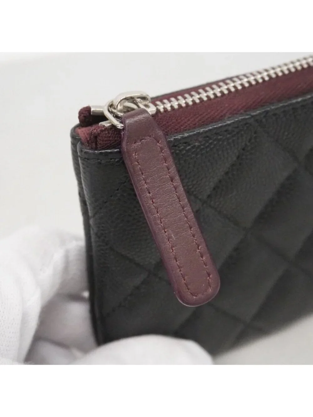 Chanel Pouch Quilted Caviar Leather Black Silver